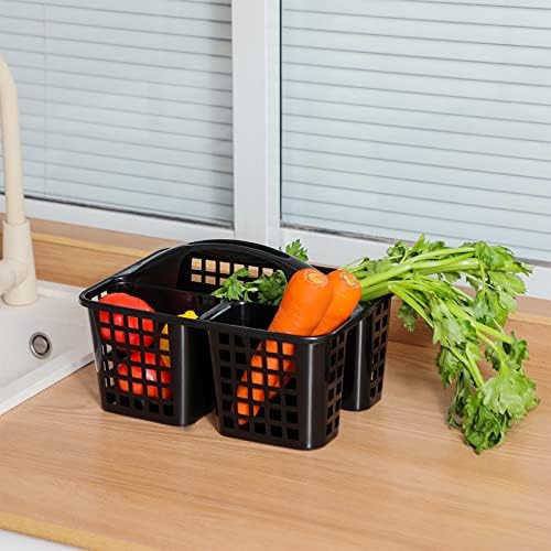 Portable Shower Caddy Basket Plastic Storage Basket with Compartments Black