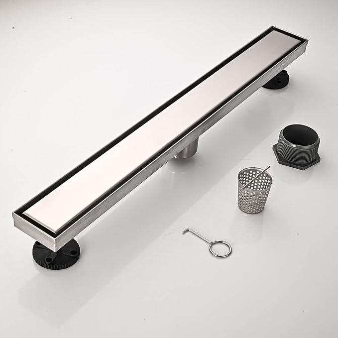 AVSIILE Linear Shower Floor Drain, 30 Inch Brushed Nickel 304 Stainless Steel Bathroom Drains Kit, Rectangular Shower Trench Drain with Reversable Tile-in Pattern Drain Cover & Hair Catcher