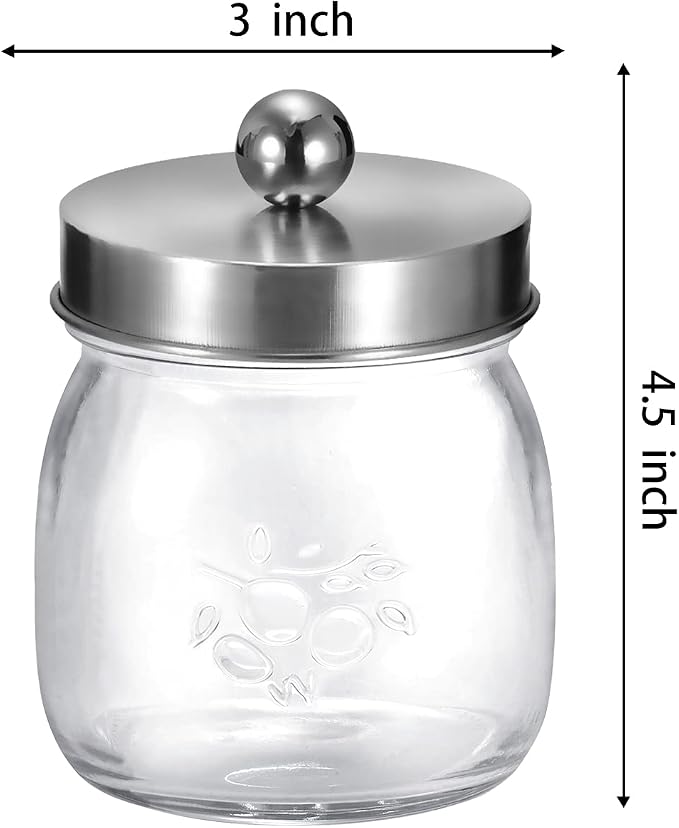 SheeChung 4 Pack Apothecary Jars with Lids, Bathroom Organizers and Storage, Qtip Holders Set, Bathroom Decor, Small Mason Jars for Q-tips, Cottons, Floss, Balls, Cotton Swabs-Brushed Nickel
