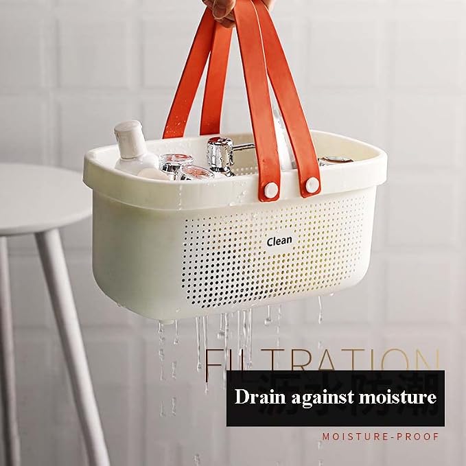 2 Pack Plastic Basket with Handles, Portable Shower Caddy Basket, Dorm Caddy Storage Organizer for Shampoo, Conditioner, Lotion, Bathroom 12.4 * 6.14 * 7inch - White