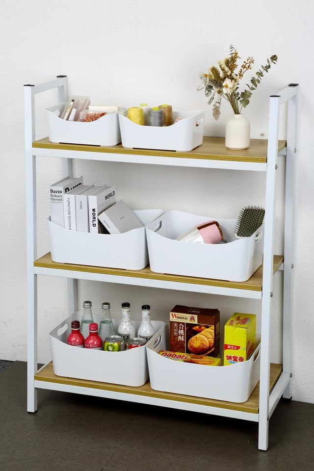 YBM HOME Storage Bins - Open Plastic Organizers and Storage Basket for Kitchen Pantry Organization, Under Sink Bathroom Storage, Toy Baskets, Food Storage Box Containers (Small - 2 Pack, White)