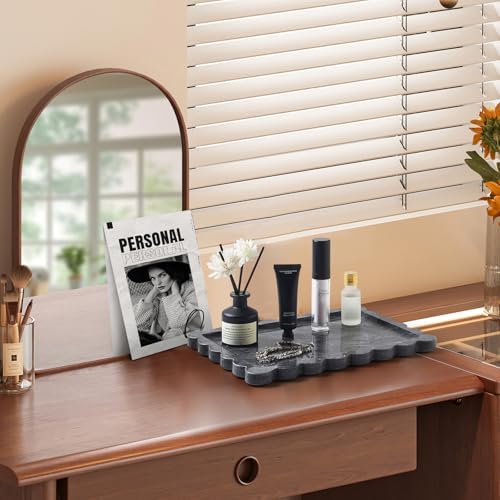 Scalloped Natural Marble Tray - Decorative Stone Tray for Bathroom & Vanity