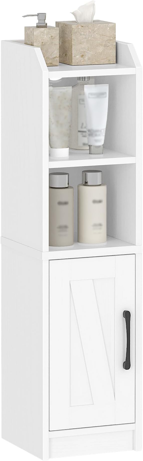 Hzuaneri Bathroom Storage Cabinet, Small Farmhouse Corner Floor Cabinet with Door and Shelves, Narrow Toilet Paper Holder Stand, Bathroom Organizer with Adjustable Shelf, for Small Spaces, White