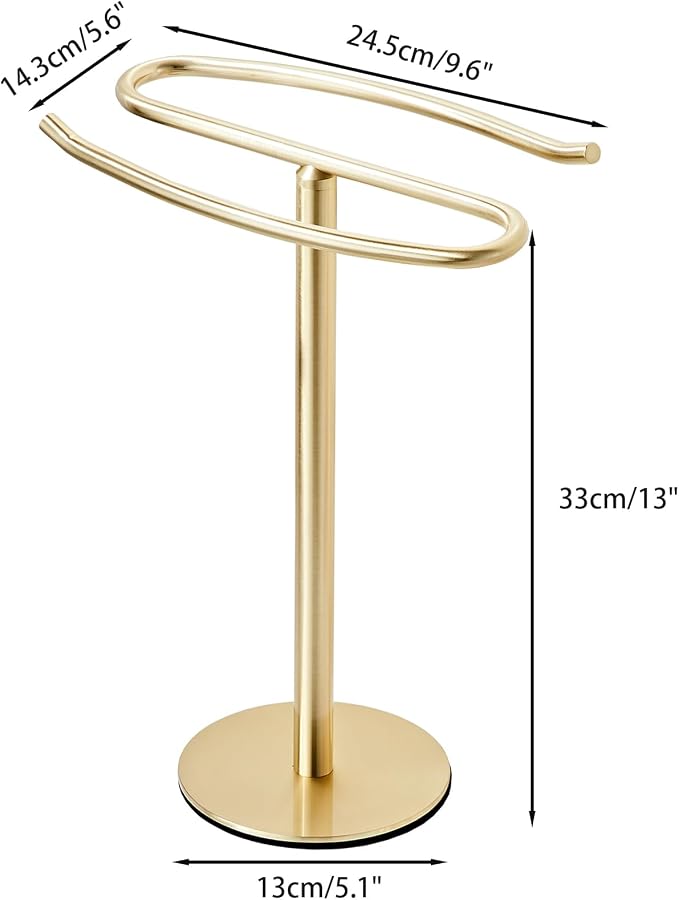 Brusehd Light Gold Hand Towel Holder Stand,13 Inch Free-Standing Towel Rack, SUS304 Stainless Steel Towel Bar Rack Stand, Tower Bar for Bathroom Kitchen Vanity Countertop