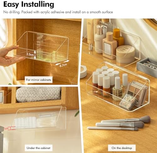 Poeland 2 Pack Medicine Cabinet Shelves Organizer, Wall Mounted Storage Organizer, Clear Storage Box for RV Bathroom, Bedroom, Mirror Cabinets (Transparent)