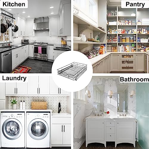 Sikarou Pull Out Cabinet Organizer 20" W x 21" D, Heavy Duty Kitchen Cabinet Pull Out Shelves, Slide Out Wire Basket for Kitchen Cabinets, Bathroom, Pantry, Chrome Finish