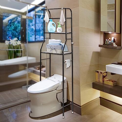 Bathroom Organizer, Over The Toilet Storage, Adjustable Shelves for Small Room, Saver Space, Freestanding Above Toilet with Toilet Paper Holder and Hooks (Bronze)