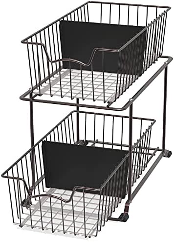 SimpleHouseware 2 Tier Cabinet Wire Basket Drawer Organizer, Brown