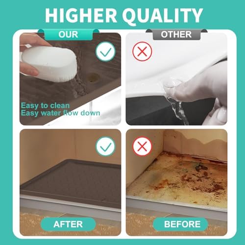 Under Sink Mat for Kitchen, Silicone Waterproof Liner with Drain Hole, Flexible Cabinet Organizer Tray, Holds Up to 3.3 Gallons, Easy to Clean (Brown, 34x22)