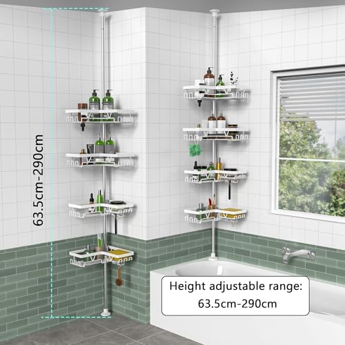 KEGII Corner Shower Caddy Tension Pole, Bathroom Storage, Matte White