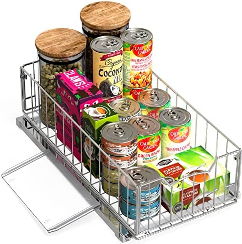 Simple Houseware Pull-Out Cabinet Sliding Basket, 17.2Dx9.7Wx5H, Chrome