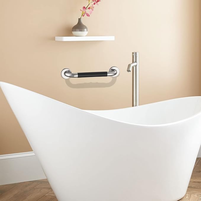 20 Inch Shower Grab Bar w/Anti Slip Rubber Grip, Munzong Stainless Steel Bathroom Grab Bar, Chrome Bathroom Balance Bar,Safety Handrail Support,Handicap Injury Elderly Senior Assist Bath Handle