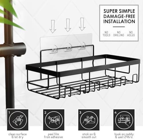 Clara Clark Bathroom Accessories Set - Bathroom Set with Adhesive Corner Shower Caddy Hanging, 25PC Bathroom Accessory Set, Teal Shower Curtain Set, Toilet Brush, Trash Can & Soap Dispenser