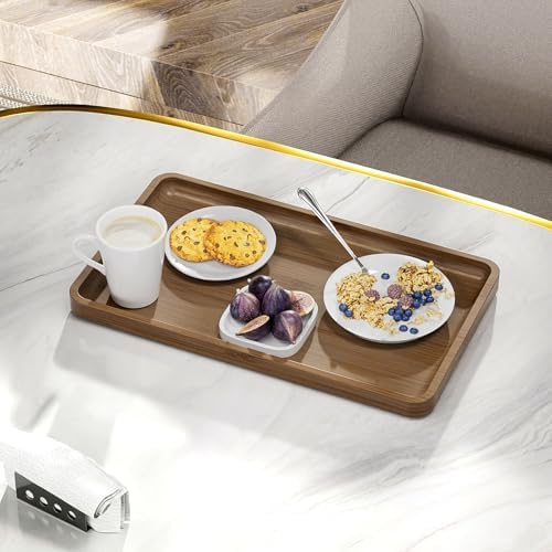 Weenson Bathroom Vanity Tray for Countertop Decor Perfume Makeup Toiletries Toilet Tank, Large Bamboo Kitchen Tray for Spice Salt, Serving Tray for Food Coffee, Nightstand Candle Brown 14.2”x8.3”