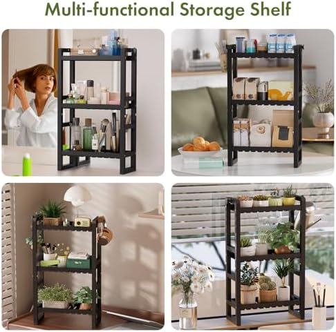 AmazerBath Bamboo Over The Toilet Storage Shelf - 3-Tier Bathroom Organizers and Storage Shelves, 2 in 1 Dual Stable Above Over Toilet Bamboo Shelf Home Storages Rack for Small Bathroom, Black