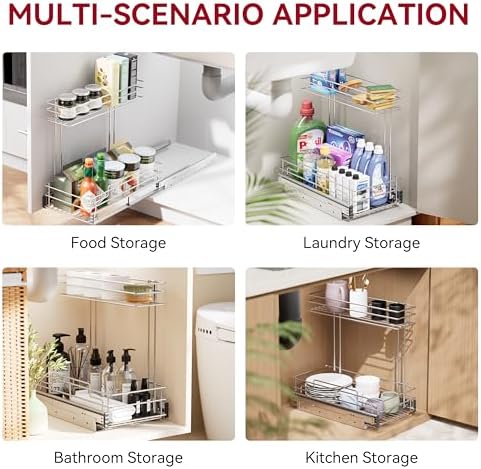 Under Sink Organizer 9" W X17 D, Pull Out Cabinet Organizer 2 Tier