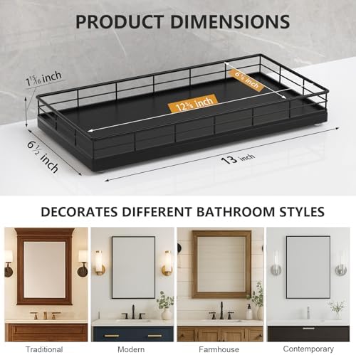 Toilet Paper Basket Organizer, Oak Wood Toilet Tank Tray with Metal Frame
