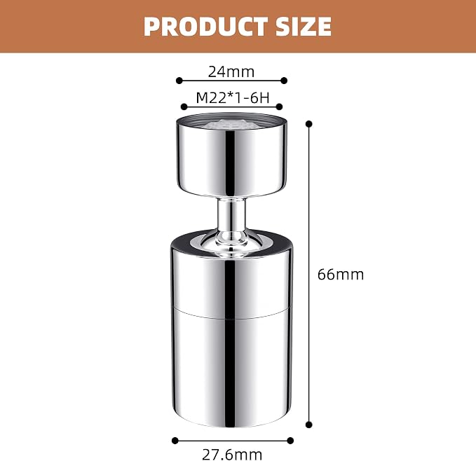 360 Degree Swivel Sink Faucet Aerator, Big Angle High Pressure Large Flow Dual Function Kitchen Faucet Aerator, 55/64" Female Thread, Polished Chrome
