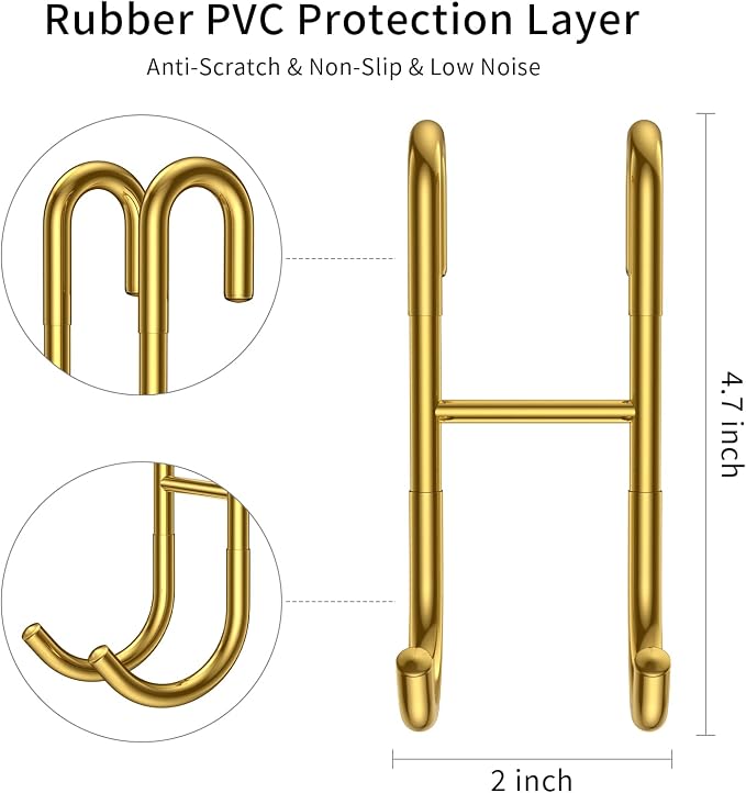 Shower Door Hooks (3-Pack), Towel Hooks for Bathroom Frameless Glass Door, Drill-Free Installation, Gold