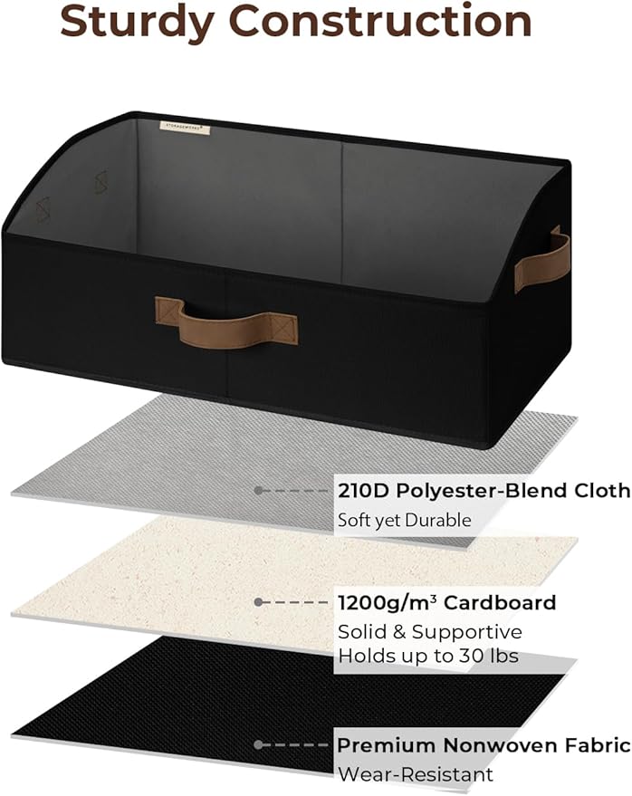 StorageWorks Closet Storage Bins, Trapezoid Black Closet Organizer, Closet Shelves Organizer, Foldable Organizing Baskets, Large, Black, 3-Pack