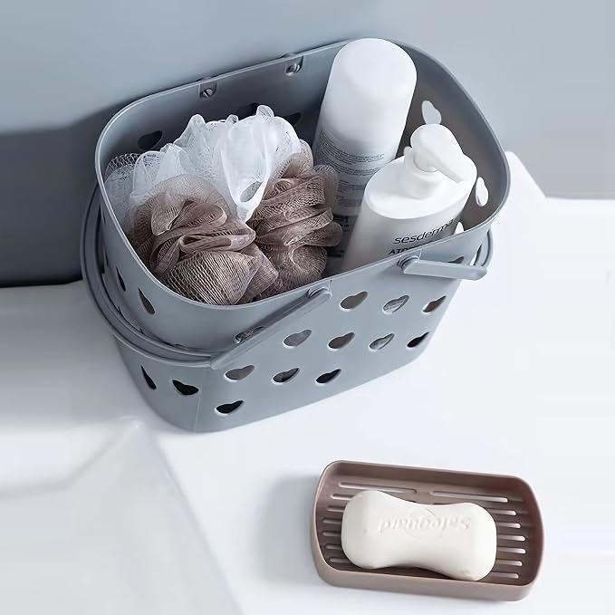 Anyoifax Portable Shower Caddy Tote Plastic Storage Basket with Handle Box Organizer Bin for Bathroom, Pantry, Kitchen, College Dorm, Garage - Grey