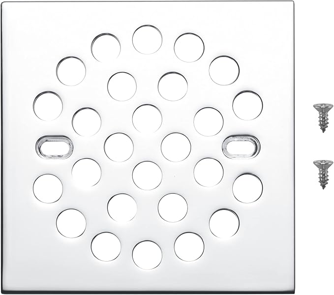 RRAJJ Square Improve 4-1/4 Inch(108mm*108mm) Screw-in Shower Floor Drain Grate Strainer (Chrome)