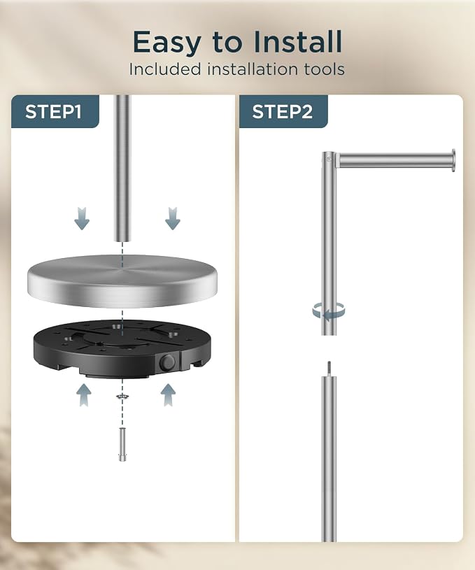 FORIOUS Toilet Paper Holder Stand with Storage for 4 Rolls, Brushed Nickel | Modern Freestanding SUS 304 Stainless Steel Bathroom Tissue Roll Organizer with Heavy Anti-Slip Weighted Base
