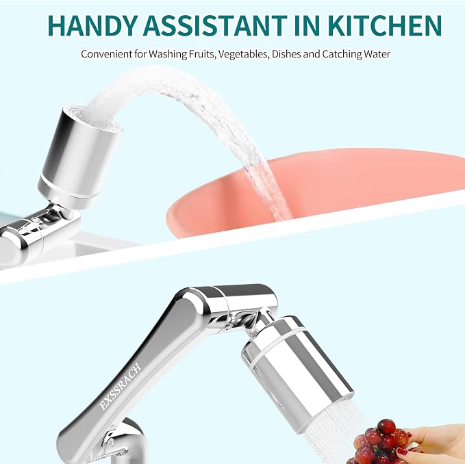 1080° Rotating Faucet Extender with Robotic Arm, Silver | Solid Brass Material, 3x360° Swivel Robotic Arm, 2 Outlet Modes, 3 Thread Types, Sink Aerator for Kitchen and Bathroom