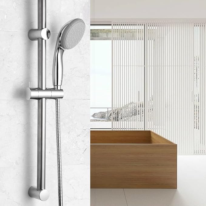 OFFO Shower Slide Bar 24 in Segmental Slide Bar Adjustable Installation Distance 18-24 in with 360° Adjustable Handheld Shower Head Holder for Bathroom, Screw Wall Mounted, Chrome Finish (Pack of 2)