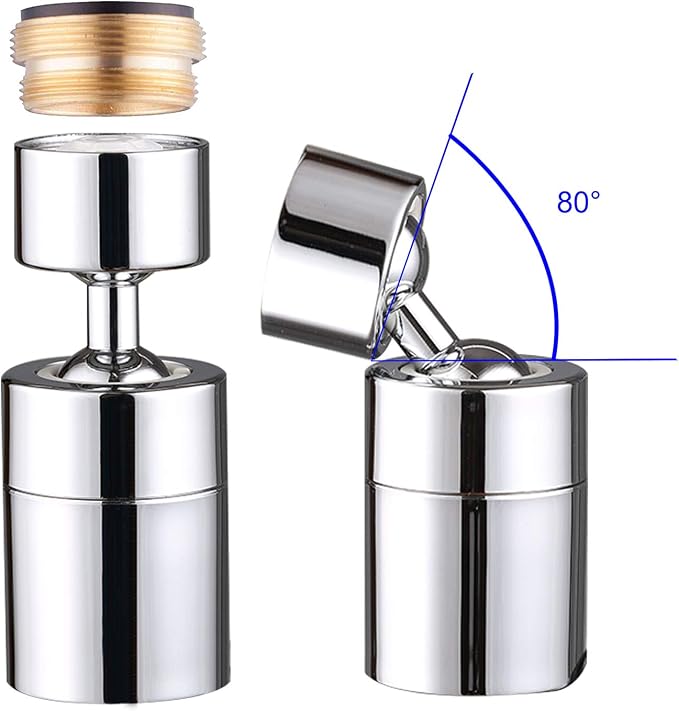 Hibbent NSF/ANSI/CAN 61 Certified Faucet Aerator, CUPC Certification 360 Degree Kitchen Sink Faucet Aerator, Dual-function Swivel Big Angle Kitchen Faucet Attachment, Faucet Replacement Part, Chrome
