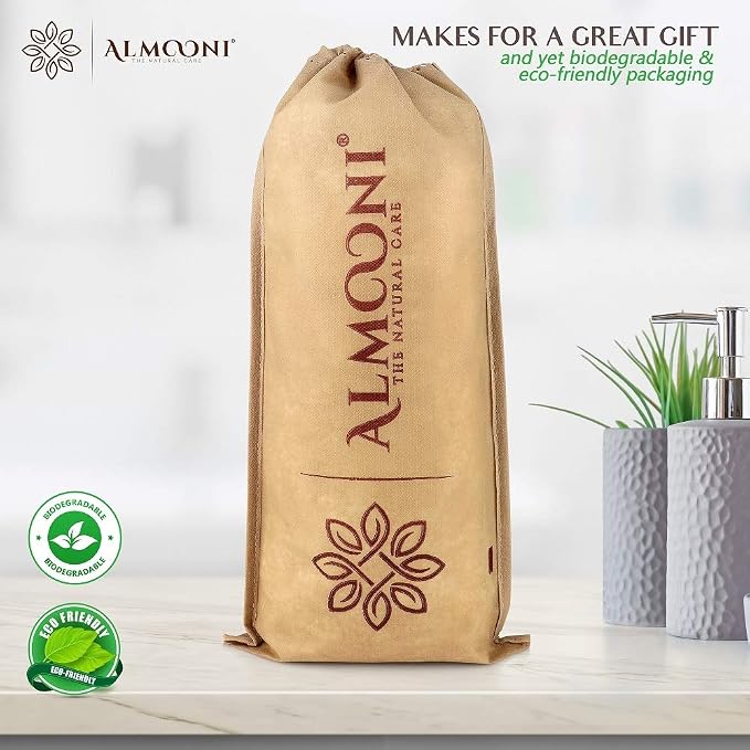 ALMOONI Back Scrubber for Shower, Natural Loofah Sponge, Tan, 1 Count | Natural Egyptian Loofah Sponge, Long Back Scrubber, Cotton Handles, Face & Body, Gentle Exfoliation