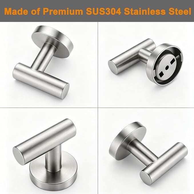 Nolimas Bathroom Towel Hooks SUS 304 Stainless Steel Coat Hook Round Clothes Towel Coat Robe Hook Cabinet Closet Door Sponges Holder for Bath Kitchen Garage Hotel,Wall Mounted, Brushed Nickel,6Pack