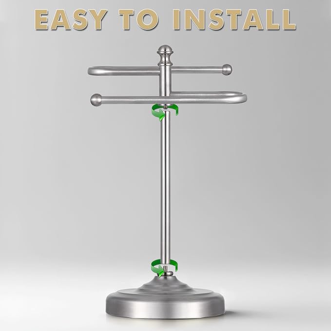 Hand Towel Stand,304 Stainless Steel Hand Towel Holder for Bathroom Kitchen Counter,14.5 Inch S-Shape Weighted Base Standing Hand Towel Rack Bar Holds 2 Towels (Brushed Nickel)