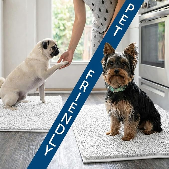 Bathroom Rugs Sets 2 Piece,Super Absorbent Chenille Bath Mats and U-Shaped Toilet Rug,Strong PVC Non Slip Backing,Microfiber Washable Dry Quickly Bath Mats for Bathroom(20"x32"+20"x20"U,White)