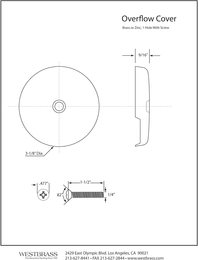 Westbrass D328-2-26 3-1/8" One-Hole Bathtub Overflow Faceplate and Screw, Polished Chrome (2-Pack)