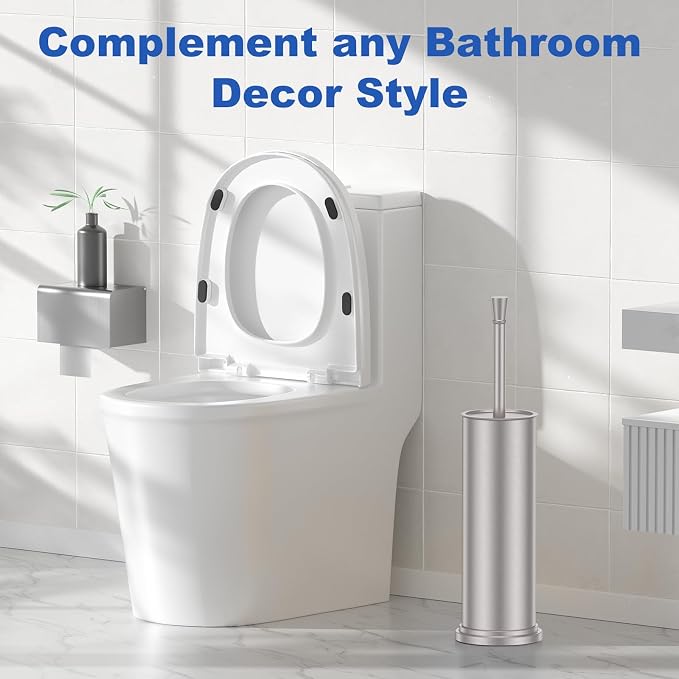 304 Stainless Steel Heavy Duty Toilet Bowl Brush,Removable Inner Bowl and Splash Protection,Bathroom Toilet Brush-Dense Bristles for Through Cleaning