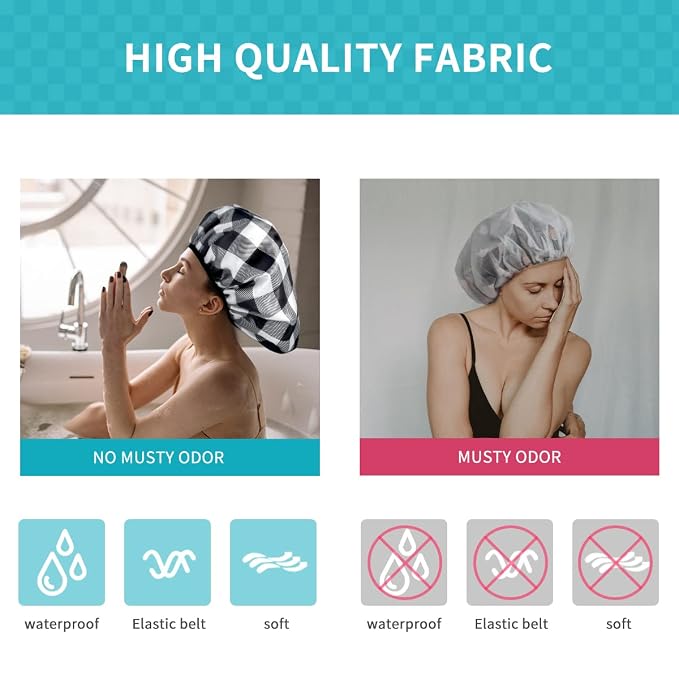 Aquior Shower Cap,4-Pack Large Shower Caps for Women Long Hair, Premium Soft Silky Satin Reusable Hair Cap For All Hair Lengths And Big Hairstyles