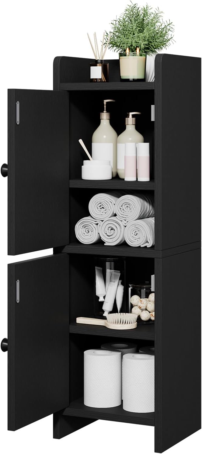 IBUYKE Small Bathroom Storage Cabinet with Rattan Door, Narrow Toilet Paper Storage Holder,Floor Cabinet with Adjustable Shelves, Space-Saving Organizer for Toiletries UWBS001B