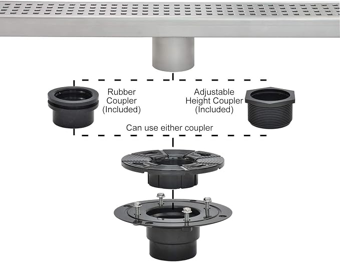 Shower Drain Base, 2 inch ABS Shower Drain Flange with Threaded Joints and Rubber Joints for Square and Linear Shower Drain Installation