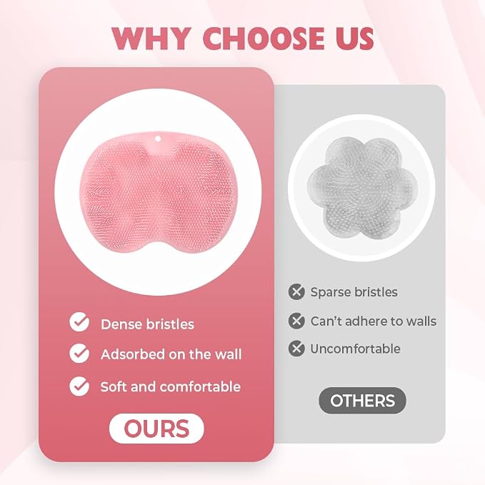 Foot Back Cleaning Pad, 2026 Silicone Foot Back Shower Scrubber Mat with Non-Slip Suction Cups, Feet Back Scrubber Dead Skin Shower for Men and Women (Pink)