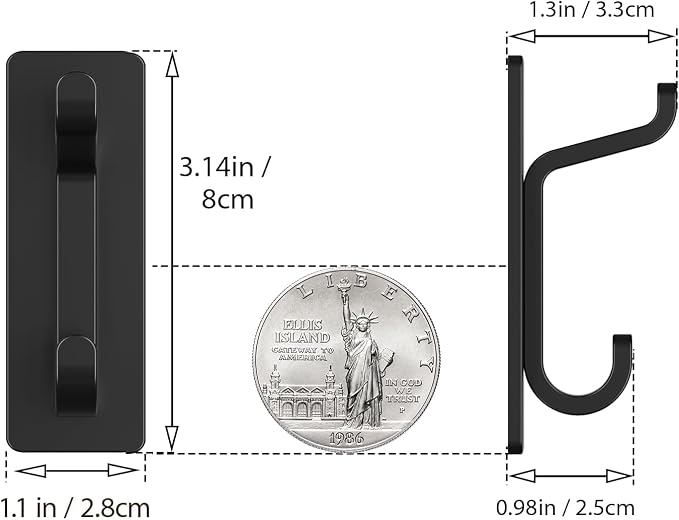 6 Pack Self Adhesive Wall Hooks for Hanging: Extra Strong 13 LB, Hook for Coat, Towel in Bathrooms, Shower, Kitchen, Wall, Door Hook, Black
