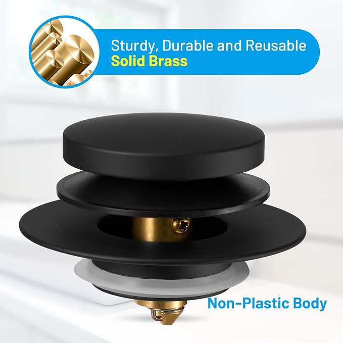 Bathtub Drain Stopper, Tub Plug for 1.5"-1.72" Regular Drains | Universal Pop Up Tub Stopper Replacement for Tip Toe/Trip Lever/Lift&Turn Tub Drains, 3 O-Rings, Black