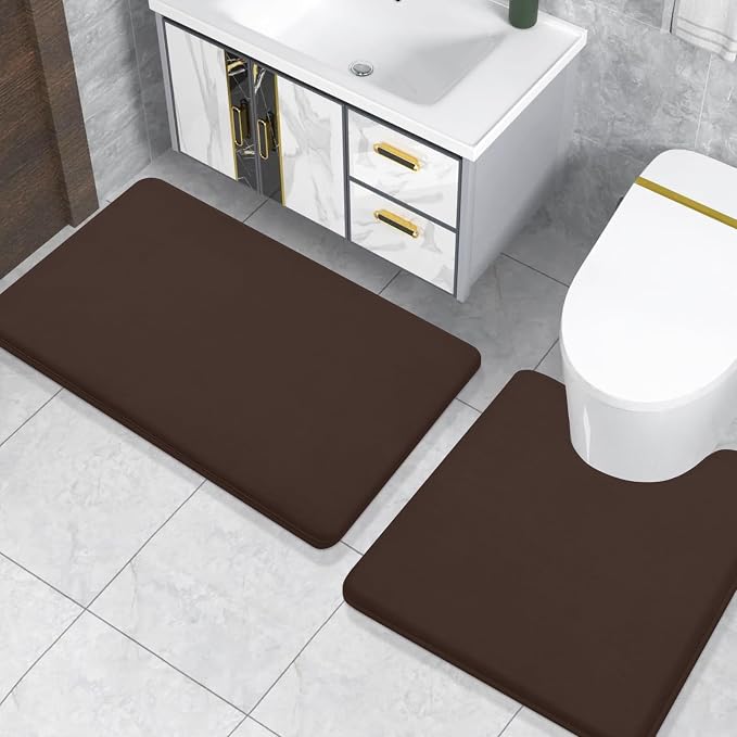 Smiry Memory Foam Toilet Rugs 20x20, Extra Soft Absorbent Bathroom Rugs | Brown, Quick Dry Machine Washable Non-Slip Contour Bath Mat for Toilet