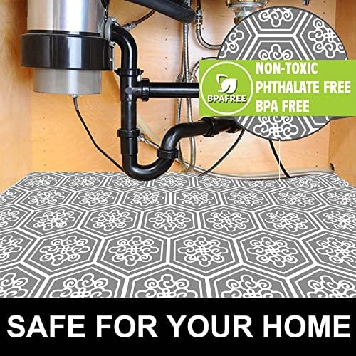 Under The Sink Mat, 24 X 36 in, Durable & Waterproof Premium Mats to Protect Kitchen & Bathroom Cabinets, Absorbent & Easy to Clean Shelf Liner, Grey