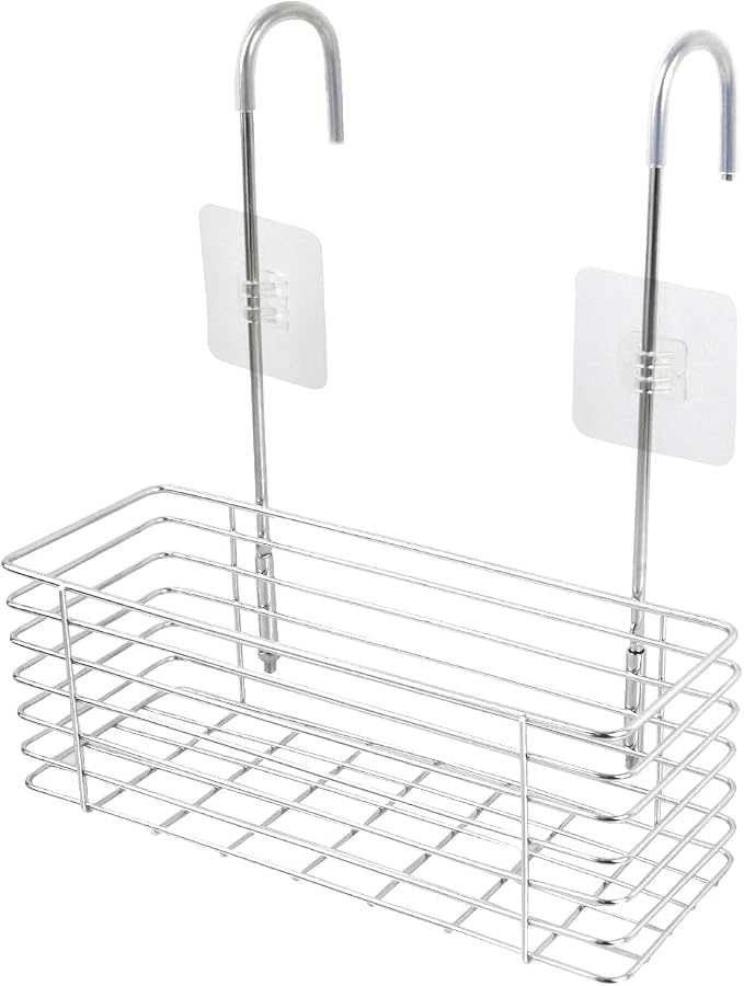 Antrader Hanging Shower Rack,Shower Caddy Hanging,Hung on the Faucet or the Door,the Back Hook Can be Rotated,No Drilling,304 Stainless Steel,Single Layer Shelf