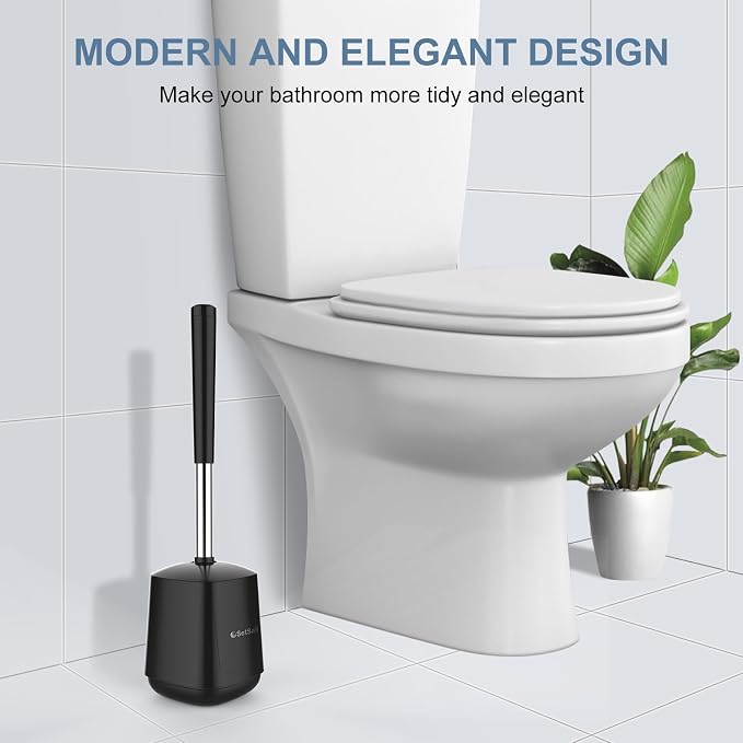 SetSail Toilet Brush and Holder, Self Closing Lid Toilet Bowl Brushes Holder and Extra Long Handle Ventilated Toilet Brush Set for Bathroom Cleaning, Nylon Bristles, 2 Packs-Black