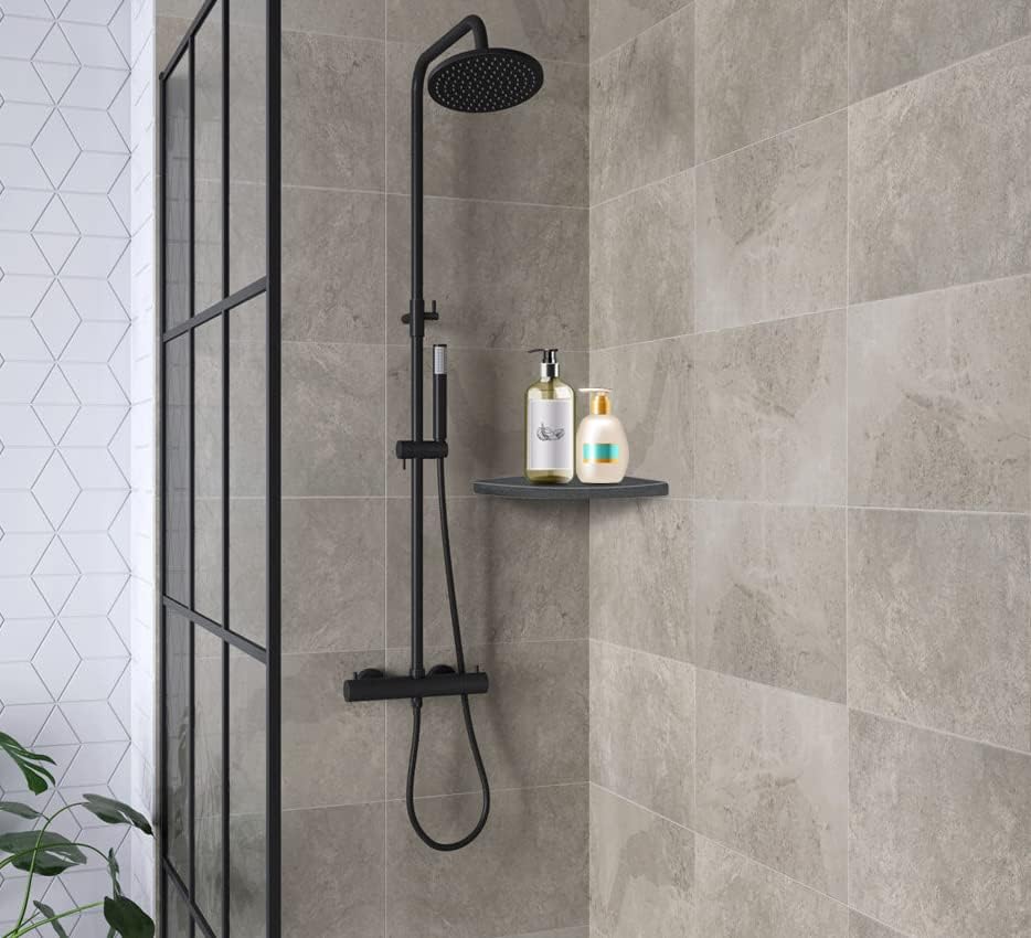 Genuine Marble Corner Shelf for Bathroom Shower Wall, 9"X9"X3/4", Both Sides Polished (ABMT9SHE - Absolute Black)
