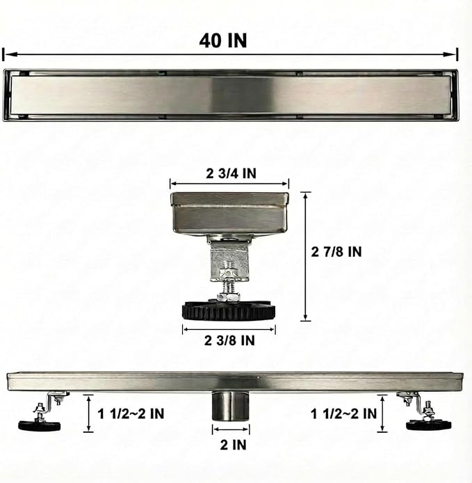 AVSIILE Linear Shower Floor Drain, 40 Inch Brushed Nickel 304 Stainless Steel Bathroom Drains Kit, Rectangular Shower Trench Drain with Reversable Tile-in Pattern Drain Cover & Hair Catcher