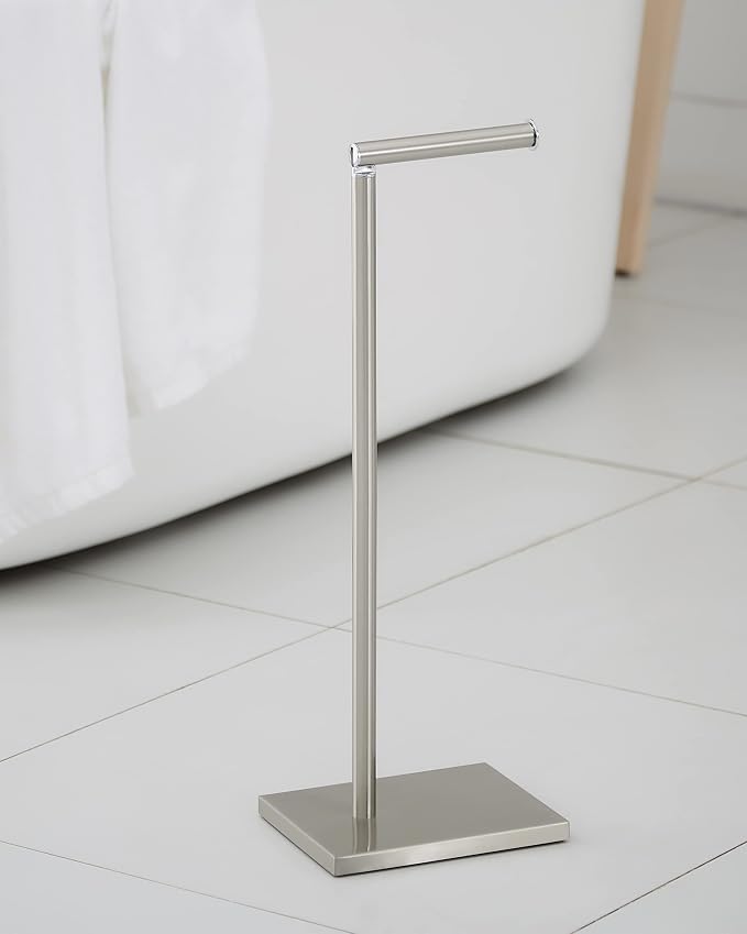 Toilet Paper Holder Stand, Free Standing Toilet Paper Roll Holder with Reserve for Bathroom, Stainless Steel DECLUTTR