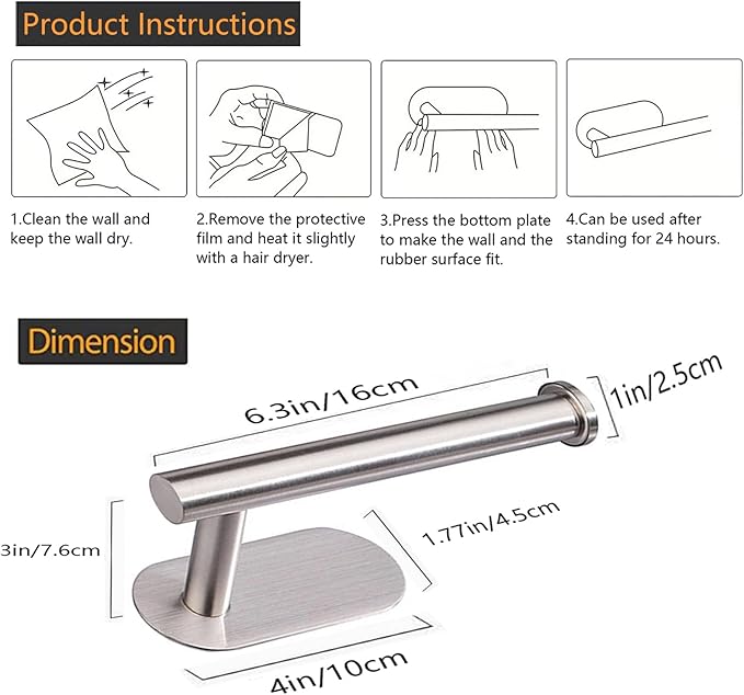 JOPOFI Toilet Paper Holder - Adhesive Toilet Paper Holder - Brushed Nickel | Toilet Paper Holder Wall Mount for Bathroom,Stainless Steel Command Strip Toilet Paper Roll Holder Stick On Wall,No Drilling
